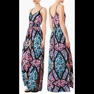 Topshop Blue Pink Purple Floral Maxi Dress w/ Slit